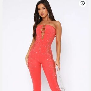 *NWT* White Fox Out of this world Flame Jumpsuit Party Vegas Catsuit Mesh Coral